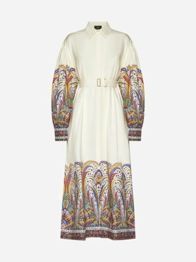 Etro Paisley Cotton Midi Shirt Dress In Beige