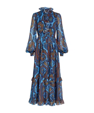 Etro Print Ruffled Chiffon Maxi Dress In Multi