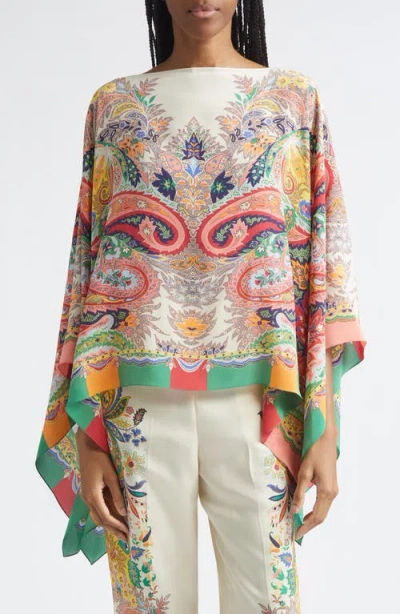 Etro Print Silk Chiffon Poncho In Multi