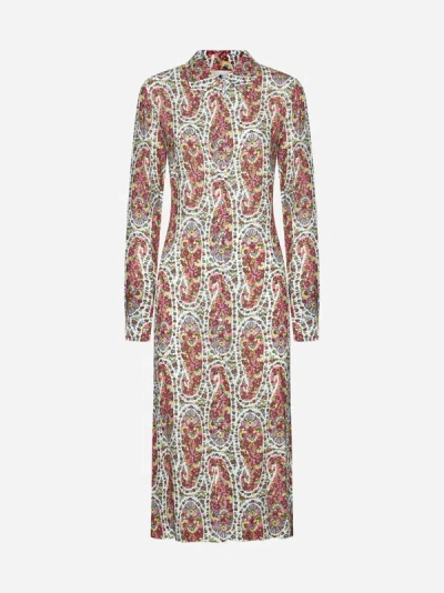 Etro Floral Paisley-print Jersey Midi Shirtdress In White