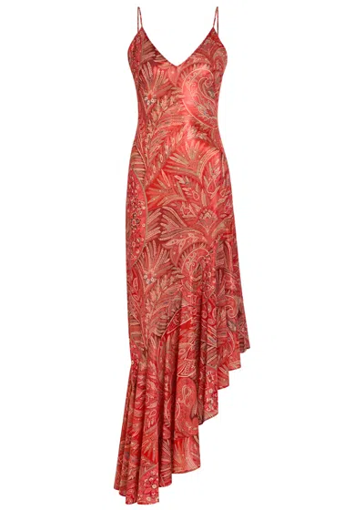 Etro Printed Asymmetric Chiffon Maxi Dress In Red
