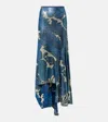 Etro Printed Asymmetric Lamé Maxi Skirt In Blau