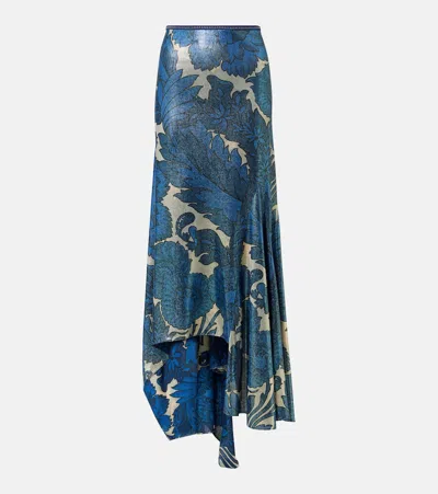 Etro Printed Asymmetric Lamé Maxi Skirt In Blau