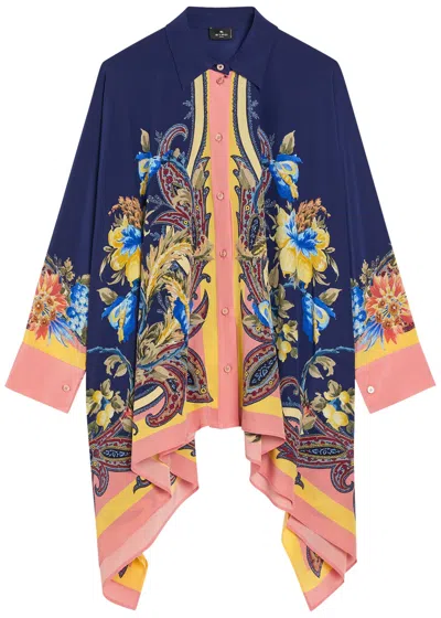 Etro Printed Asymmetric Silk Shirt In Multi