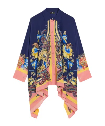 Etro Printed Asymmetric Silk Shirt In Multicolor