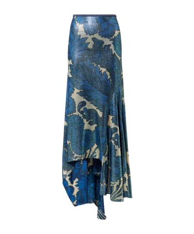 Etro Printed Asymmetrical Midi Skirt In Blue