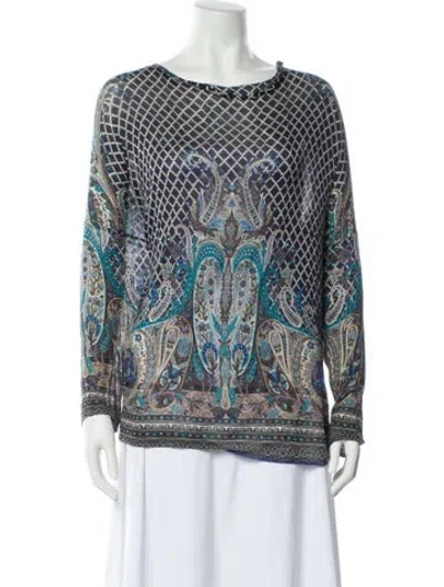 Pre-owned Etro Printed Bateau Neckline Blouse In White