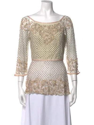 Pre-owned Etro Printed Bateau Neckline Top In Neutral