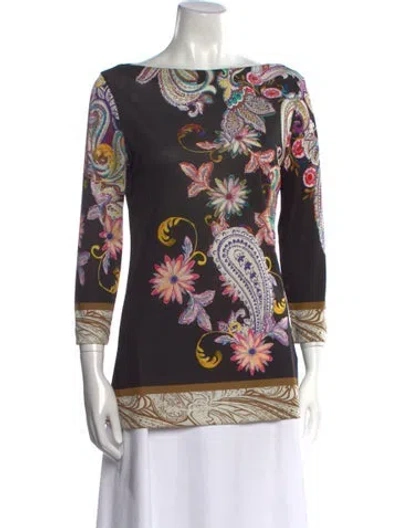 Pre-owned Etro Printed Bateau Neckline Tunic In Black