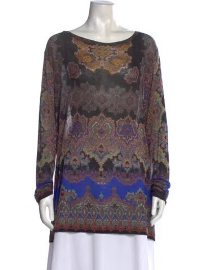 Pre-owned Etro Printed Bateau Neckline Tunic In Black