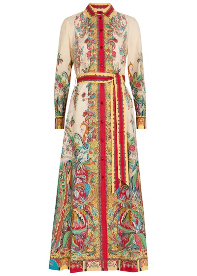 Etro Printed Belted Cotton-poplin Midi Shirt Dress In Multi