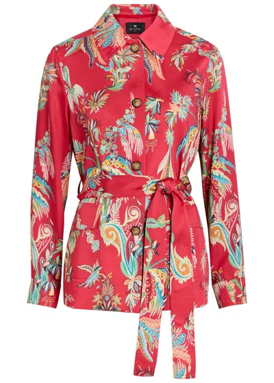 Etro Printed Belted Satin Jacket In Multi