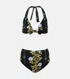 Etro Floral-print Halterneck Bikini In Print On Black Base