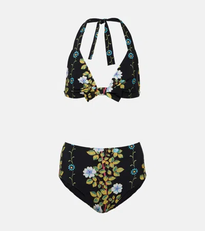Etro Floral-print Halterneck Bikini In Black