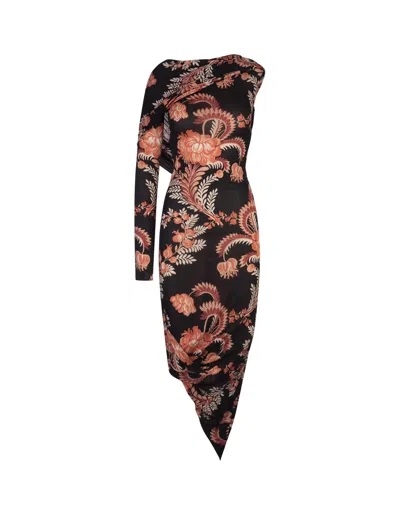 Etro Printed Black Jersey One-shoulder Dress In Multicolor