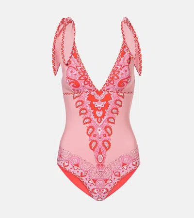 Etro Printed Bow-detail Swimsuit In Pink