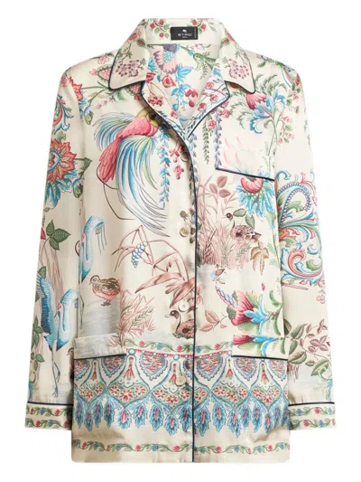 Etro Printed Bowling Neck Shirt In White