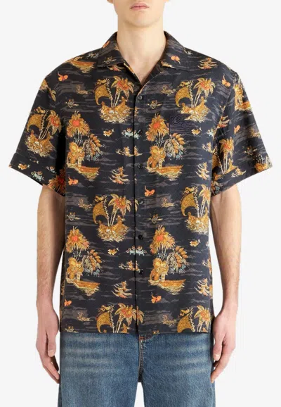 Etro Printed Bowling Shirt In Silk In Multicolor