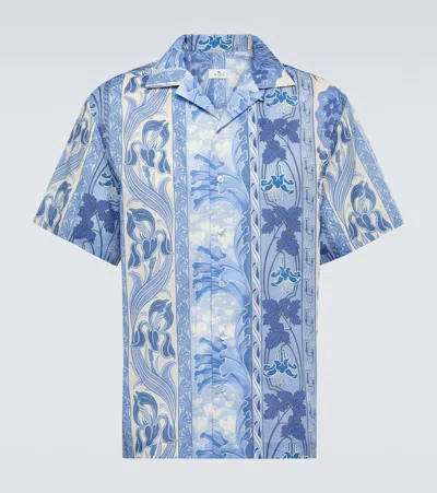 Etro Floral-print Bowling Shirt In Light Blue