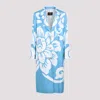 Etro Printed Silk Coat In Blue