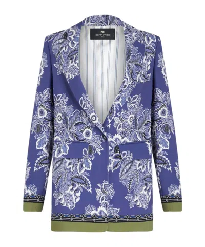 Etro Printed Cady Jacket In Blue