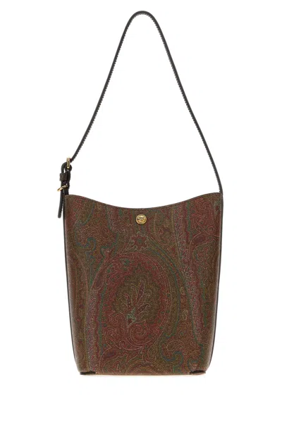Etro Printed Canvas Shoulder Handbag (15cm X 23cm X 8cm) With Adjustable Strap In Black