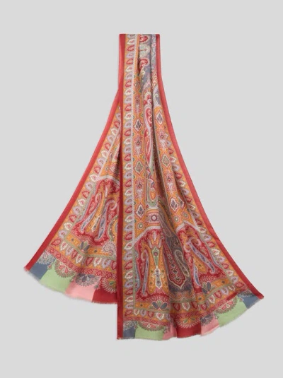 Etro , Printed Cashmere And Silk Scarf, Man, Orange In Red