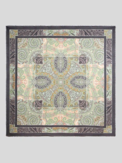 Etro Printed Cashmere And Silk Shawl In White