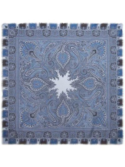 Etro Printed Cashmere Scarf In Blue