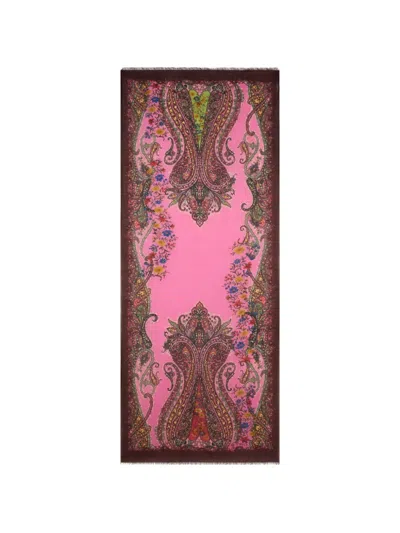 Etro 프린트 캐시미어 스카프 In Pink