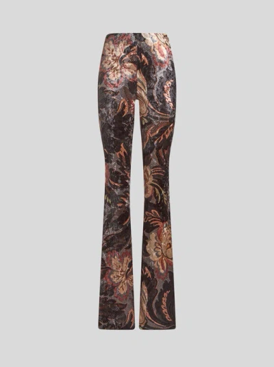 Etro Printed Flared Jersey Pants In Black