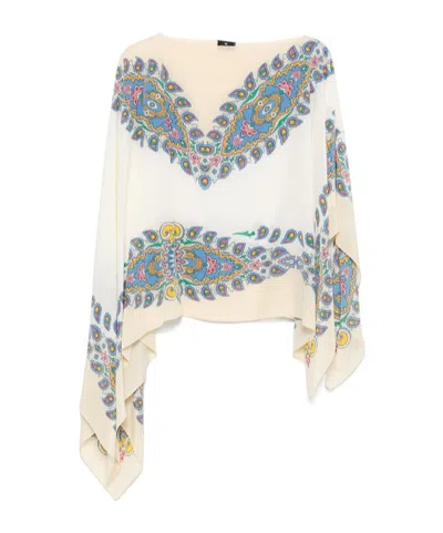 ETRO SILK PONCHO WITH PAISLEY PRINT