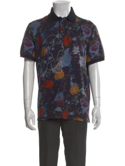 Pre-owned Etro Printed Collar Polo Shirt In Blue