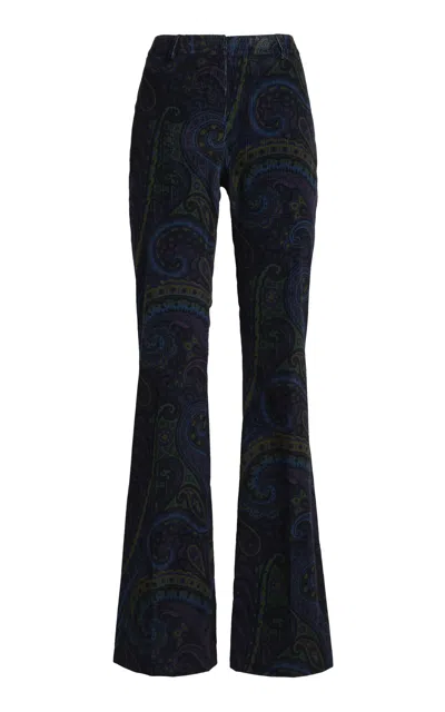 Etro Printed Corduroy Flared Pants In Dark Wash