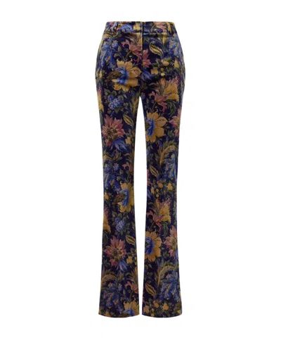 Etro Printed Cotton-blend Velvet Flared Pants In Blue