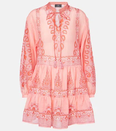 Etro Printed Cotton And Silk Minidress In Pink