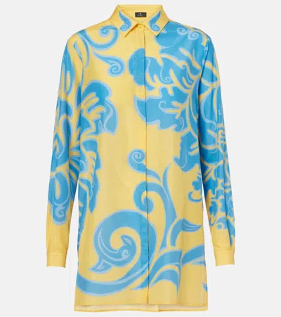 Etro Printed Cotton And Silk Shirt In Yellow