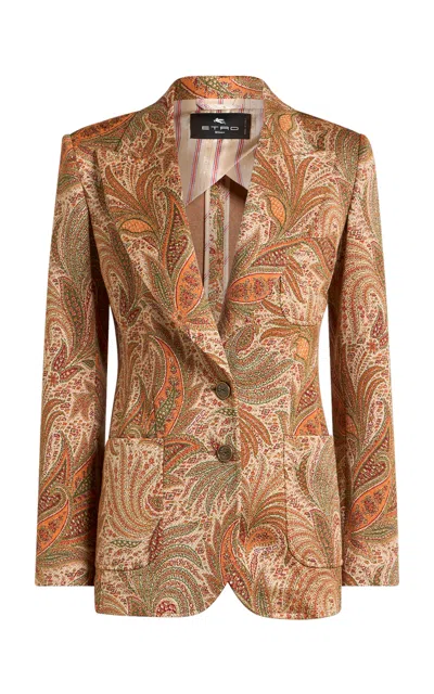 Etro Printed Cotton-blend Blazer In Brown