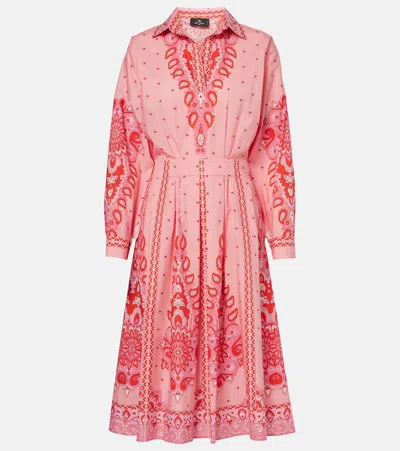 Etro Chemisier Pink Cotton Midi Dress 40