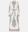Etro Cotton Poplin Maxi Dress With Paisley Medallion And Contrasting Belt In Blue