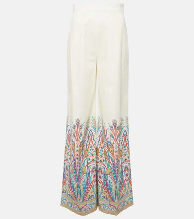 ETRO PRINTED COTTON-BLEND WIDE-LEG PANTS