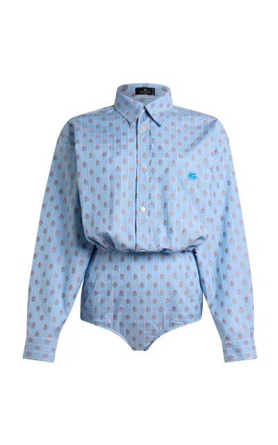 Etro Printed Cotton Body Shirt In Blue