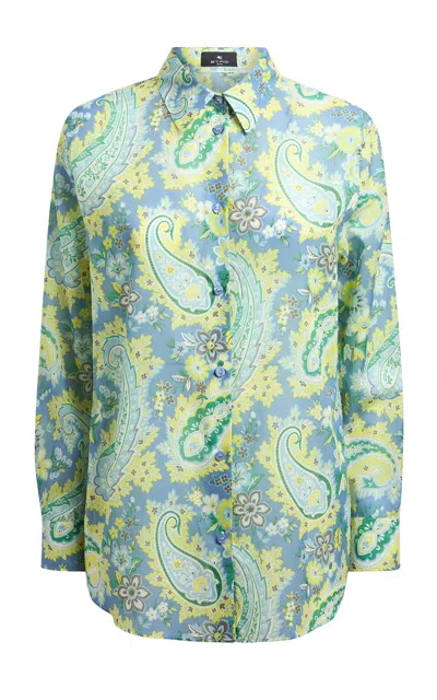 Etro Printed Cotton Button-dow Shirt In Blue