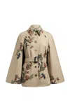 Etro Cape-style Trench Coat With Floral Print In Brown