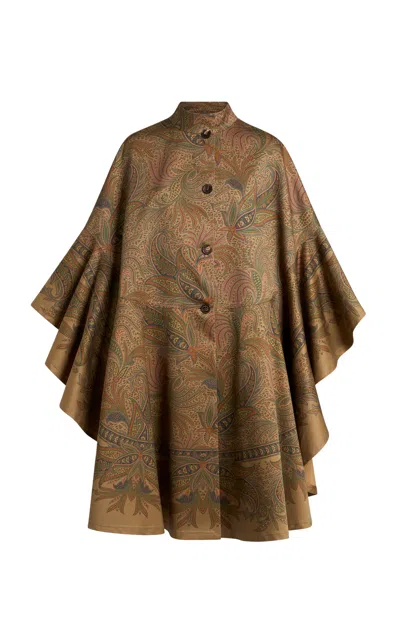 Etro Printed Cotton Cape In Brown