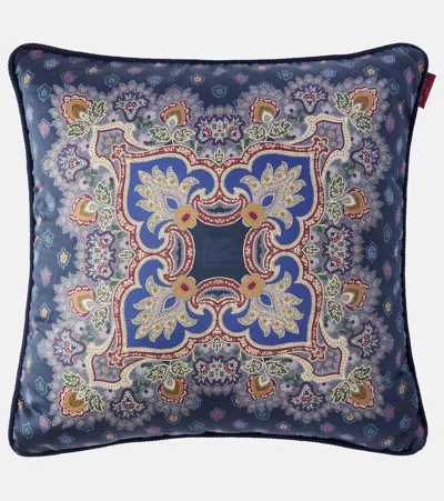 Etro Printed Cotton Cushion In Blue