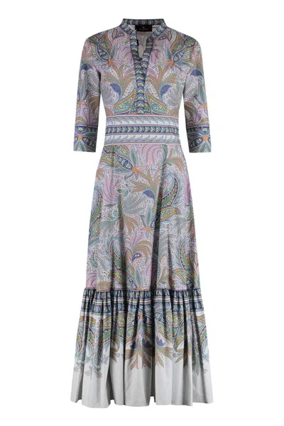 Etro Multicolour Mock Collar Printed Maxi Dress