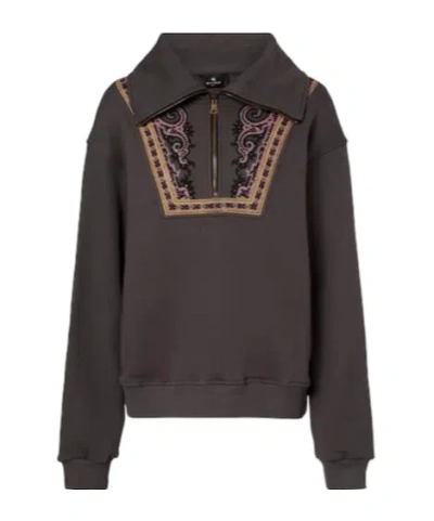 Etro Printed Cotton Half-zip Sweatshirt In Black