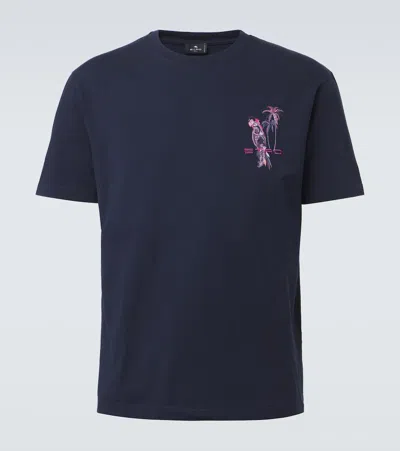 Etro Cotton Jersey T-shirt With Parrot Embroidery In Brown