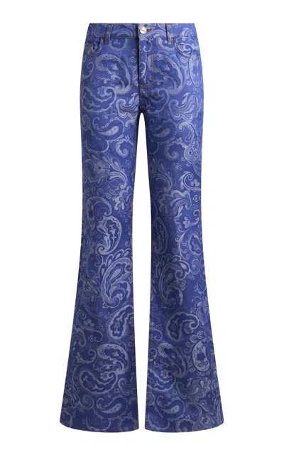 Etro Printed Cotton-linen Denim Pants In Blue